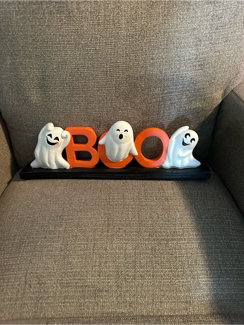 Halloween 'BOO' Ghost Shelf Decor - White Ghosts with Orange Letters